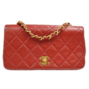 CHANEL Full Flap Quilted CC Chain Shoulder Bag Purse Red Lambskin 1267386 02333