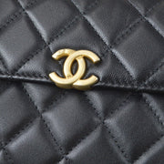 Chanel Quilted Chain 2way Handbag Purse Black Lambskin Leather H8G58LX2 67700