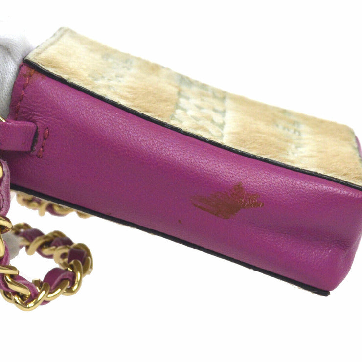 CHANEL CC Chain Mini Shoulder Bag Pouch Pink Fur Leather NR13985g