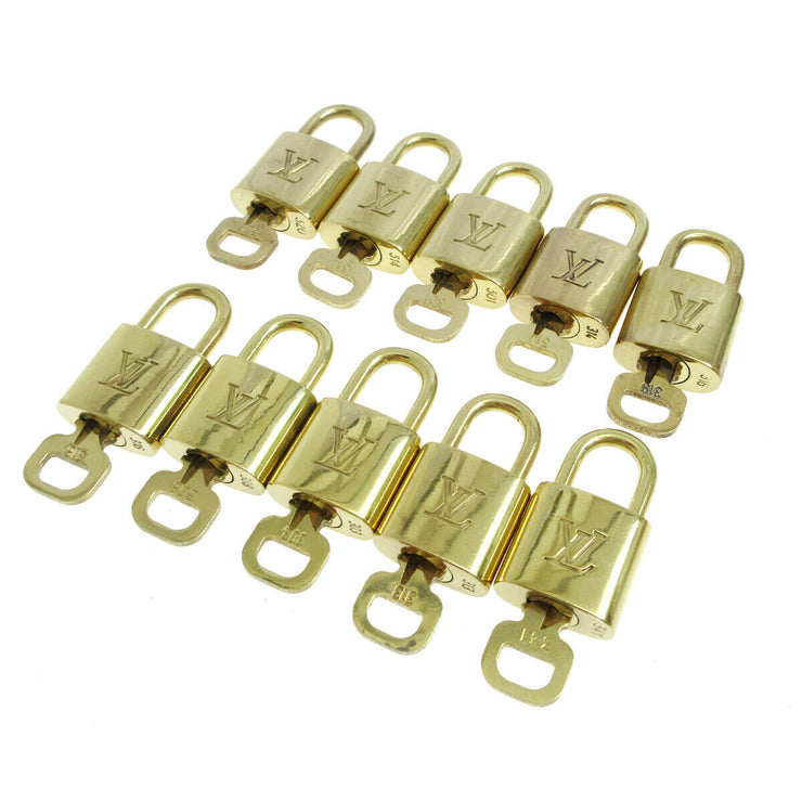 LOUIS VUITTON Padlock & Key Bag Accessories Charm 10 Piece Set Gold 37266