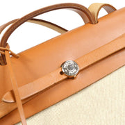 HERMES HERBAG MM 2 in 1 2way Handbag Natural Brown Toile H Leather � D 15741