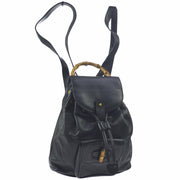 GUCCI Bamboo Line Backpack Hand Bag Black Leather Italy Vintage AK37932f