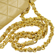 CHANEL Quilted Double Chain Small Shoulder Bag Beige Lambskin 72979