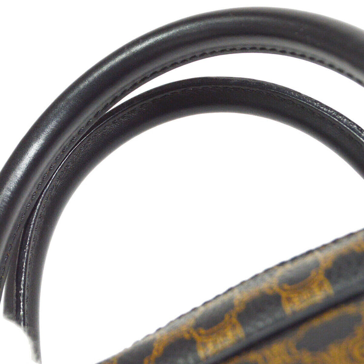 CELINE Macadam Pattern Hand Bag Purse Black PVC Leather 43887
