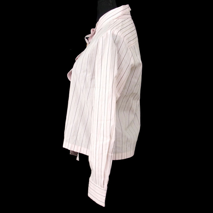 CHANEL Vintage CC Logos Stripe Long Sleeve Shirts Pink #38 T04420