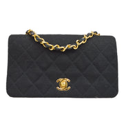 CHANEL Quilted Full Flap Chain Shoulder Bag Black Cotton 1371716 AK38318f