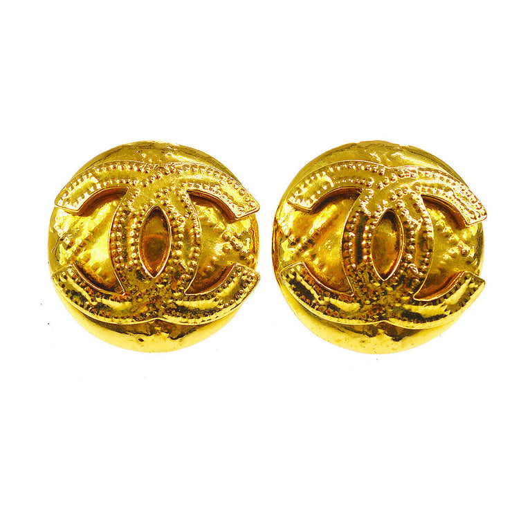 CHANEL CC Quilted Button Motif Earrings Gold-Tone Clip-On 94P AK16826b