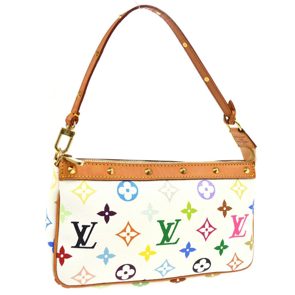 Louis Vuitton M92649 Monogram Multicolor White Pochette Hand Bag Pouch Used