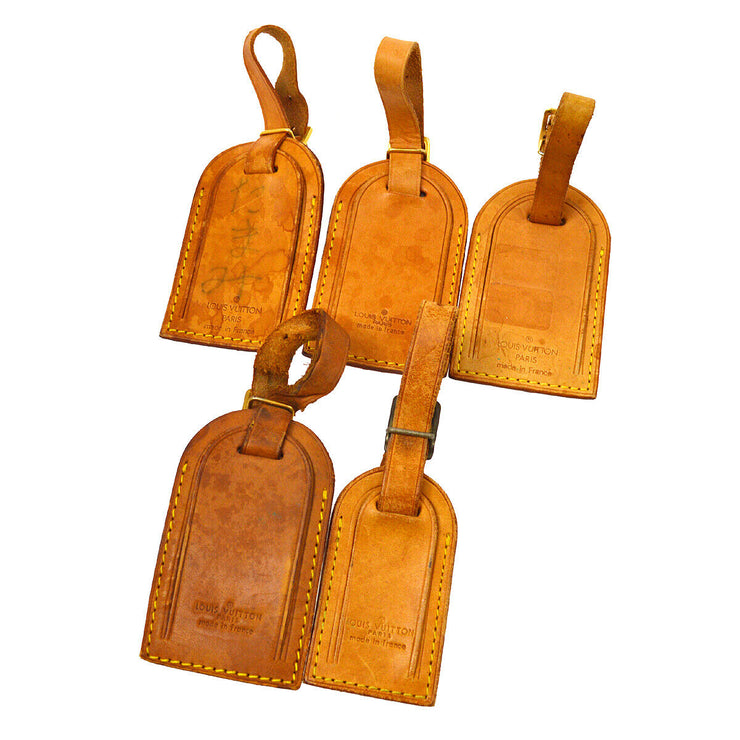 LOUIS VUITTON Name Tag 5 Set Brown Leather Bag Accessories  06087