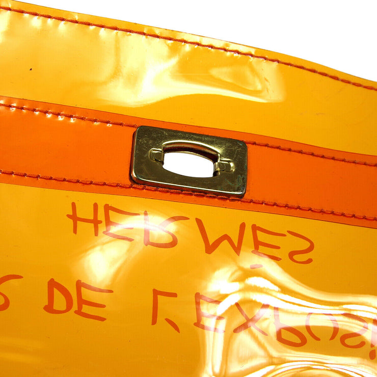 HERMES Vinyl Kelly Beach Hand Bag Orange SOUVENIR DE L EXPOSITION 1998 91375