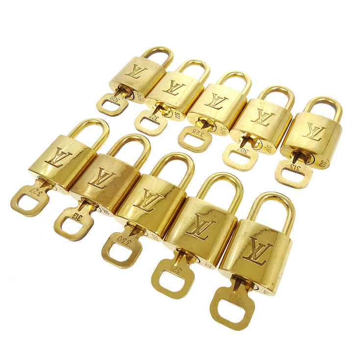 LOUIS VUITTON Padlock & Key Bag Accessories Charm 10 Piece Set Gold 40556