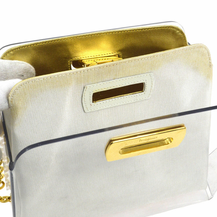 Salvatore Ferragamo Gancini Chain Shoulder Bag Clear Plastic GHW JT06172k