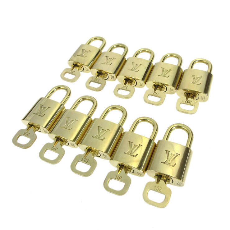 LOUIS VUITTON Padlock & Key Bag Accessories Charm 10 Piece Set Gold 91313