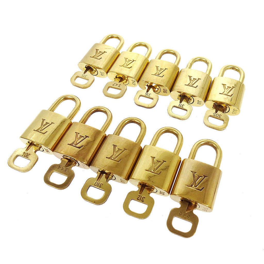 Authentic Louis Vuitton Pad-Lock & Key set for Bags Brass GoldTone