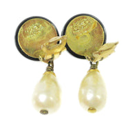 CHANEL CC Logos Imitation Pearl Shaking Earrings Clip-On Black White 94A 03712