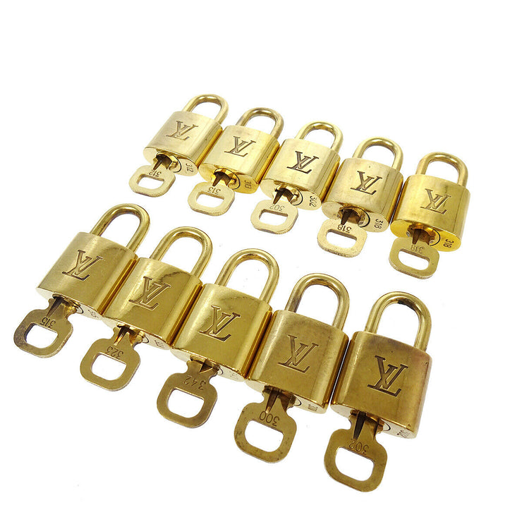 LOUIS VUITTON Padlock & Key Bag Accessories Charm 10 Piece Set Gold 41004