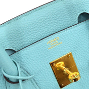 HERMES BIRKIN 30 Handbag Purse Blue atoll Veau Crispe Togo T TI 003 CA 58304