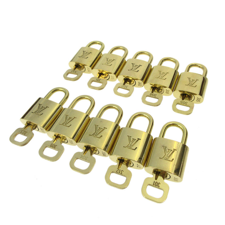 LOUIS VUITTON Padlock & Key Bag Accessories Charm 10 Piece Set Gold 82549
