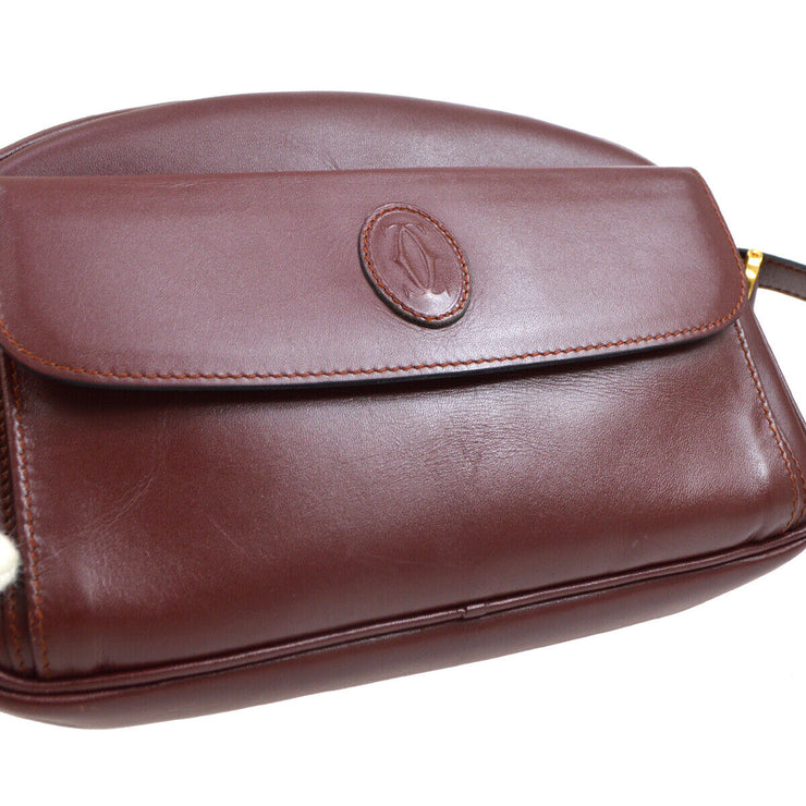 CARTIER Must De Cartier Shoulder Bag Purse Italy Bordeaux Leather 42044