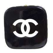 CHANEL Heart Mirror Cosmetic Vanity Hand Bag 3350113 Purse Black Patent 81121