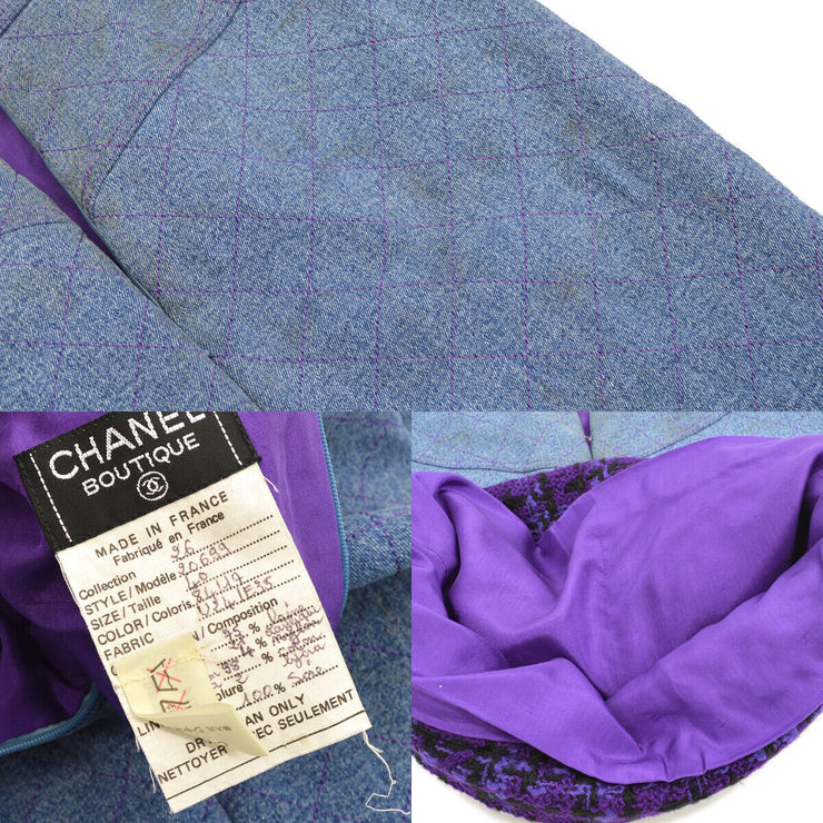 CHANEL 26 #40 CC Logos Set Up Suit Jacket Skirt Tweed Indigo Denim Y03227k