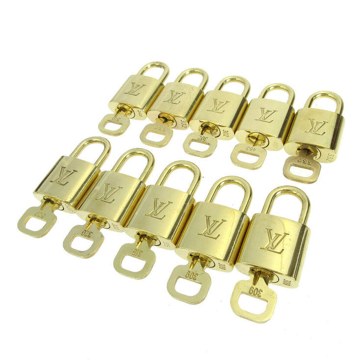 LOUIS VUITTON Padlock & Key Bag Accessories Charm 10 Piece Set Gold 90596