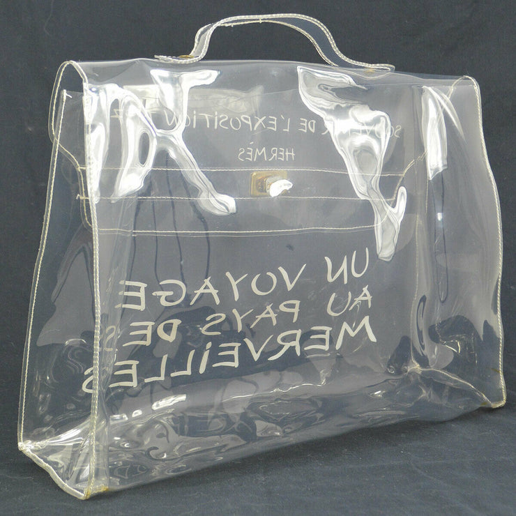 HERMES Vinyl Kelly Beach Hand Bag SOUVENIR DE L'EXPOSITION 1997 Clear AK38294e