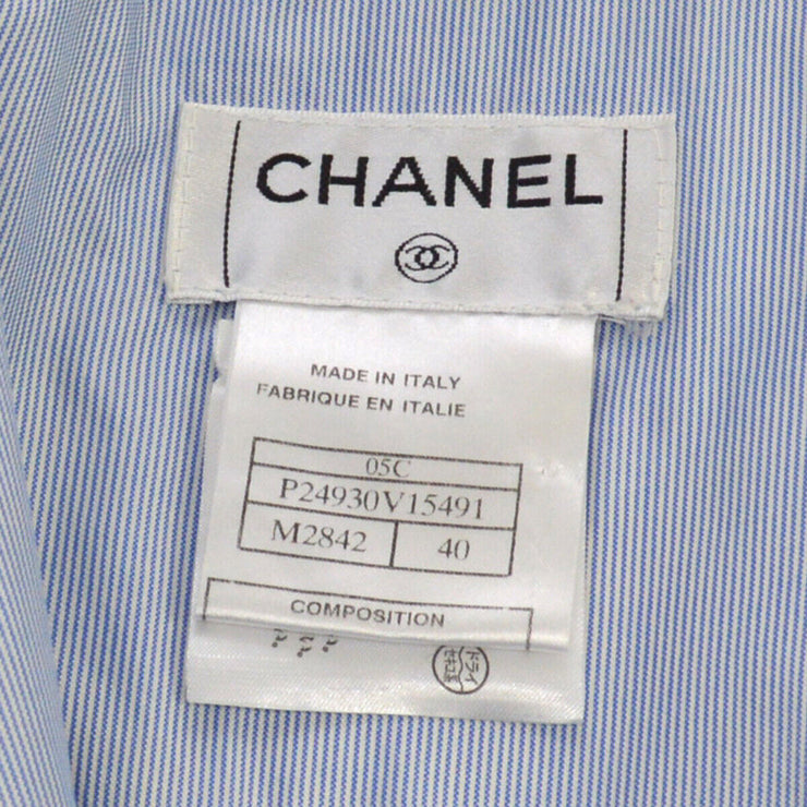 CHANEL CC Short Sleeve Tops Stripe Shirt Blue White #40 NR12966h