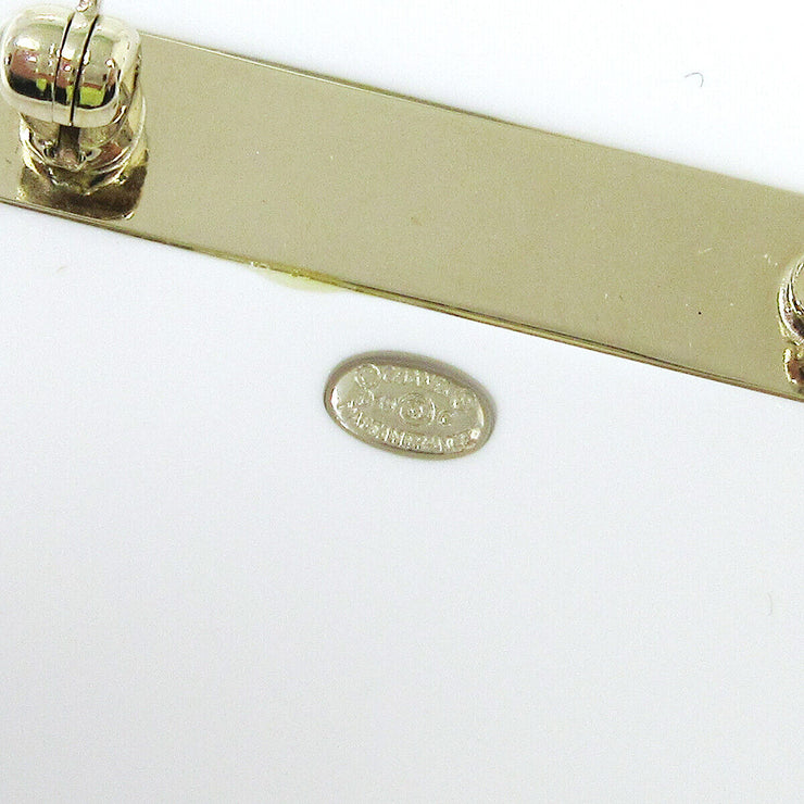 CHANEL CC La Pausa Logos Brooch Pin Corsage Gold-Tone Plastic White D19C 02625