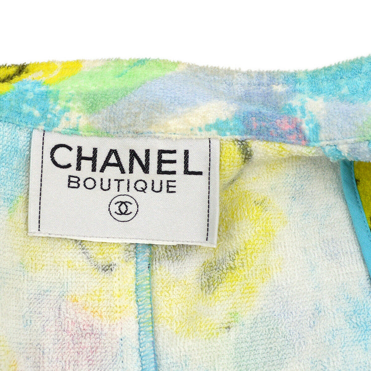 CHANELCC Button Flower Pattern Sleeveless Vest Jacket Light Blue Cotton 82936