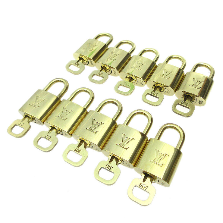 LOUIS VUITTON Padlock & Key Bag Accessories Charm 10 Piece Set Gold 90150