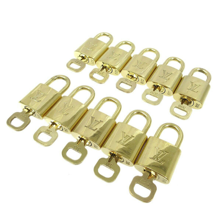 LOUIS VUITTON Padlock & Key Bag Accessories Charm 10 Piece Set Gold 62084