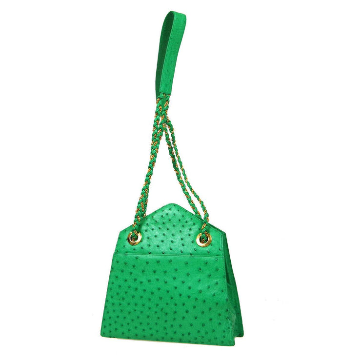 BALLY Shell Metal Chain Shoulder Bag Purse Green Embossed Leather VTG 04885