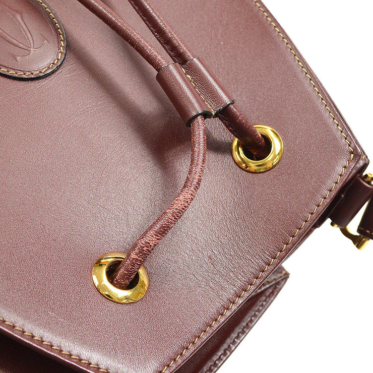 CARTIER Must De Cartier Drawstring Shoulder Bag Bordeaux Leather Spain 44731