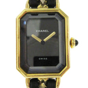 CHANEL Premiere Ladies Wristwatch Quartz Gold Black Leather #M  02980