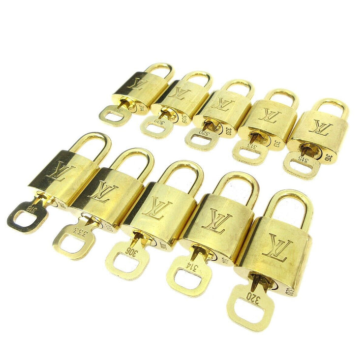 LOUIS VUITTON Padlock & Key Bag Accessories Charm 10 Piece Set Gold 42427