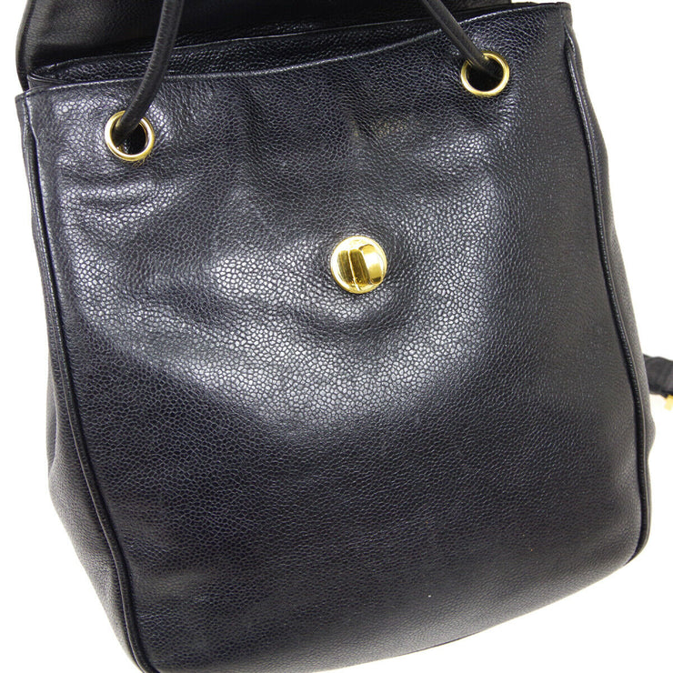 CHANEL CC Chain Backpack Bag Purse Black Caviar Skin Vintage 05019