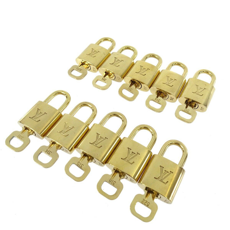 LOUIS VUITTON Padlock & Key Bag Accessories Charm 10 Piece Set Gold 41945