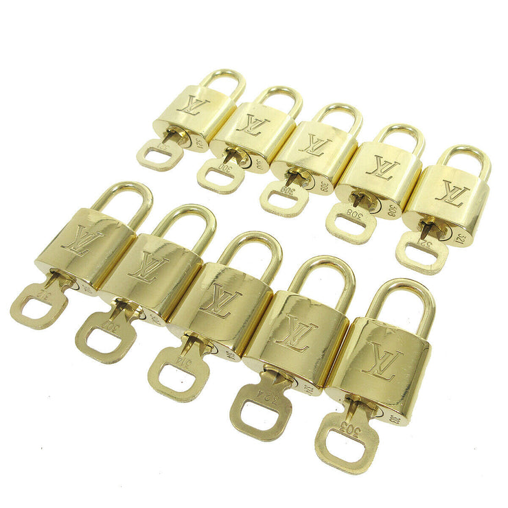 LOUIS VUITTON Padlock & Key Bag Accessories Charm 10 Piece Set Gold 35653