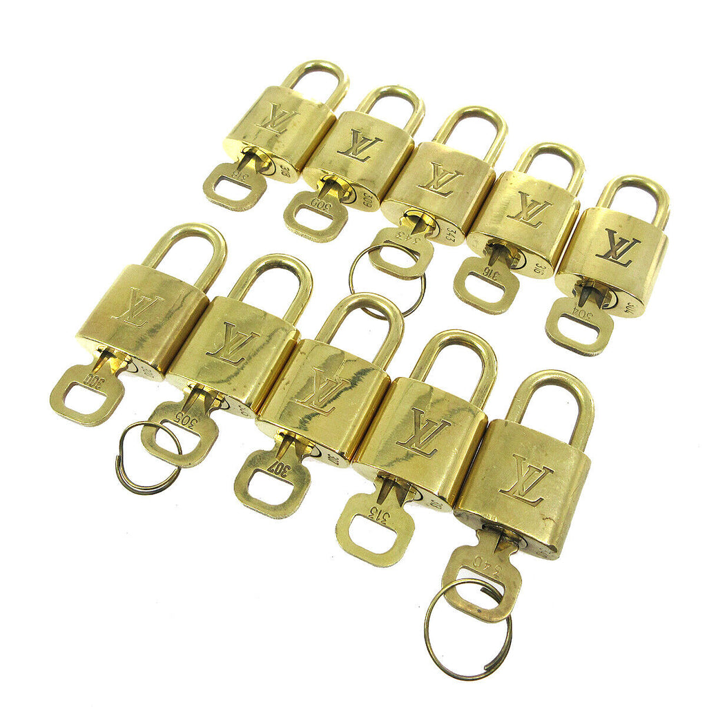 Authentic LOUIS VUITTON Gold Padlock Lock & Key Set # 313