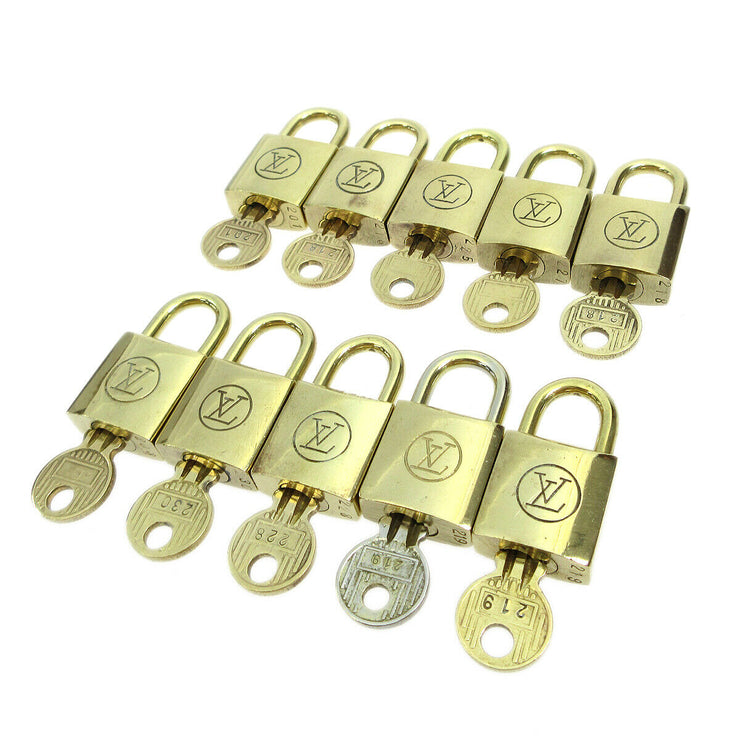LOUIS VUITTON Padlock & Key Bag Accessories Charm 10 Piece Set Gold 90153