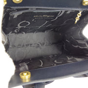 Salvatore Ferragamo Vara Bow 2way Hand Bag BA 214178 Purse Navy Leather AK38325e