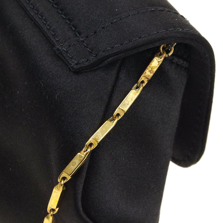 GIANNI VERSACE Medusa Clutch Chain Hand Bag Black Satin Italy Vintage 02341