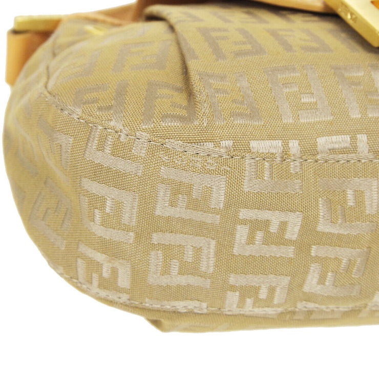 FENDI Zucchino Pattern Drawstring Handbag Purse Beige Canvas Leather 36745