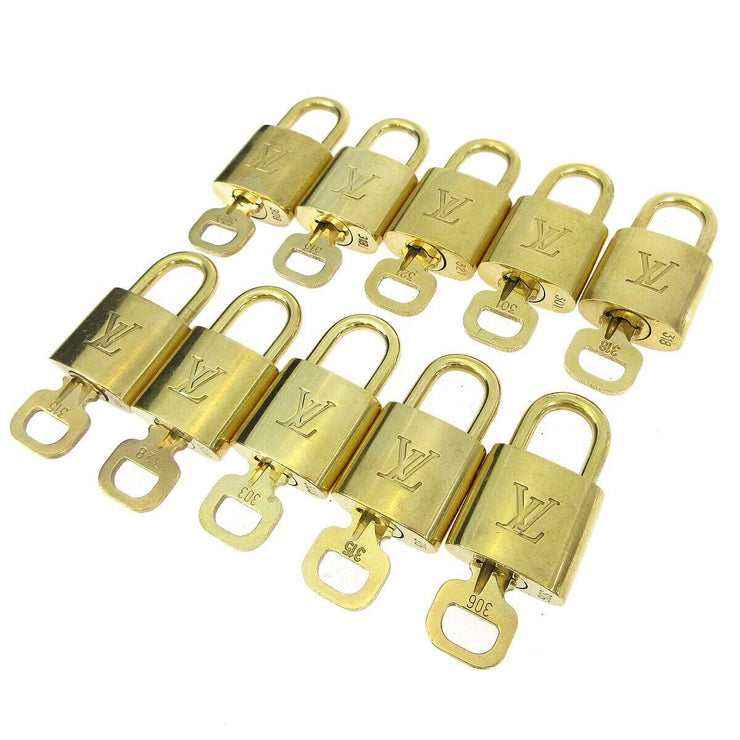 LOUIS VUITTON Padlock & Key Bag Accessories Charm 10 Piece Set Gold 11499