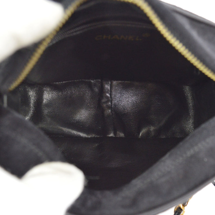 CHANEL Quilted Fringe CC Chain Shoulder Bag Black Suede VTG GHW G03567k
