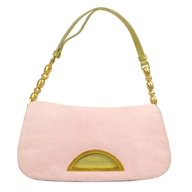 Christian Dior Malice Pearl Handbag Pink Green Fur Patent Leather MA-0020 68577