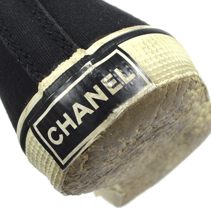 CHANEL CC Logos High Cut Sneakers String Shoes Black White AK25762e