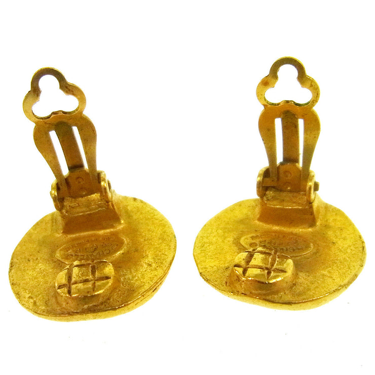CHANEL Vintage CC Logos Button Earrings Gold-Tone Clip-On 0.7 AK26026f