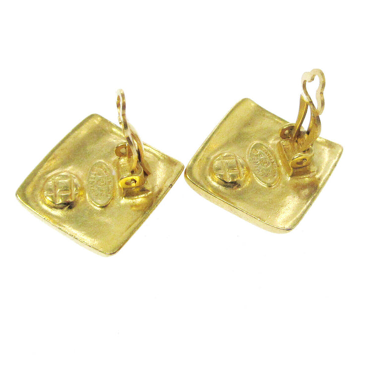 CHANEL CC Logos Rhombus Motif Earrings Gold-Tone Clip-On 96P Accessories 03354